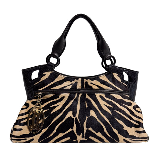CARTIER Marcello de Cartier Beige/Black Zebra Print Pony Hair, in , Sold by HIVE PRELOVED - Handle Bags, ,