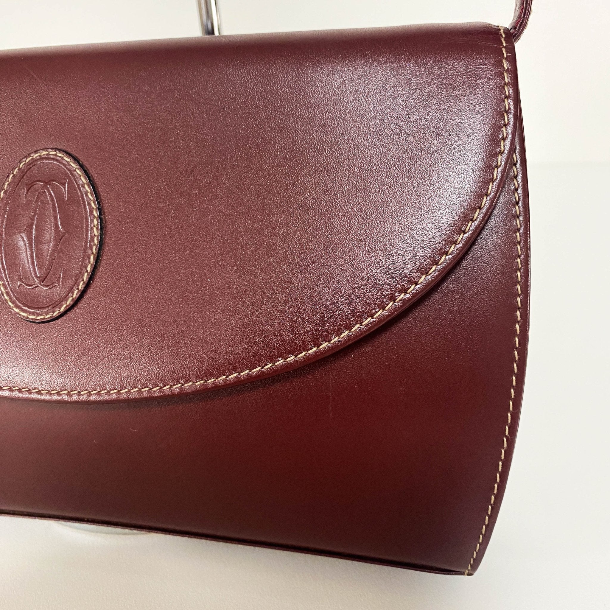 CARTIER Must Line Burgundy Leather Clutch / Shoulder Bag, in , Sold by HIVE PRELOVED - Clutch bags, Shoulder Bags,