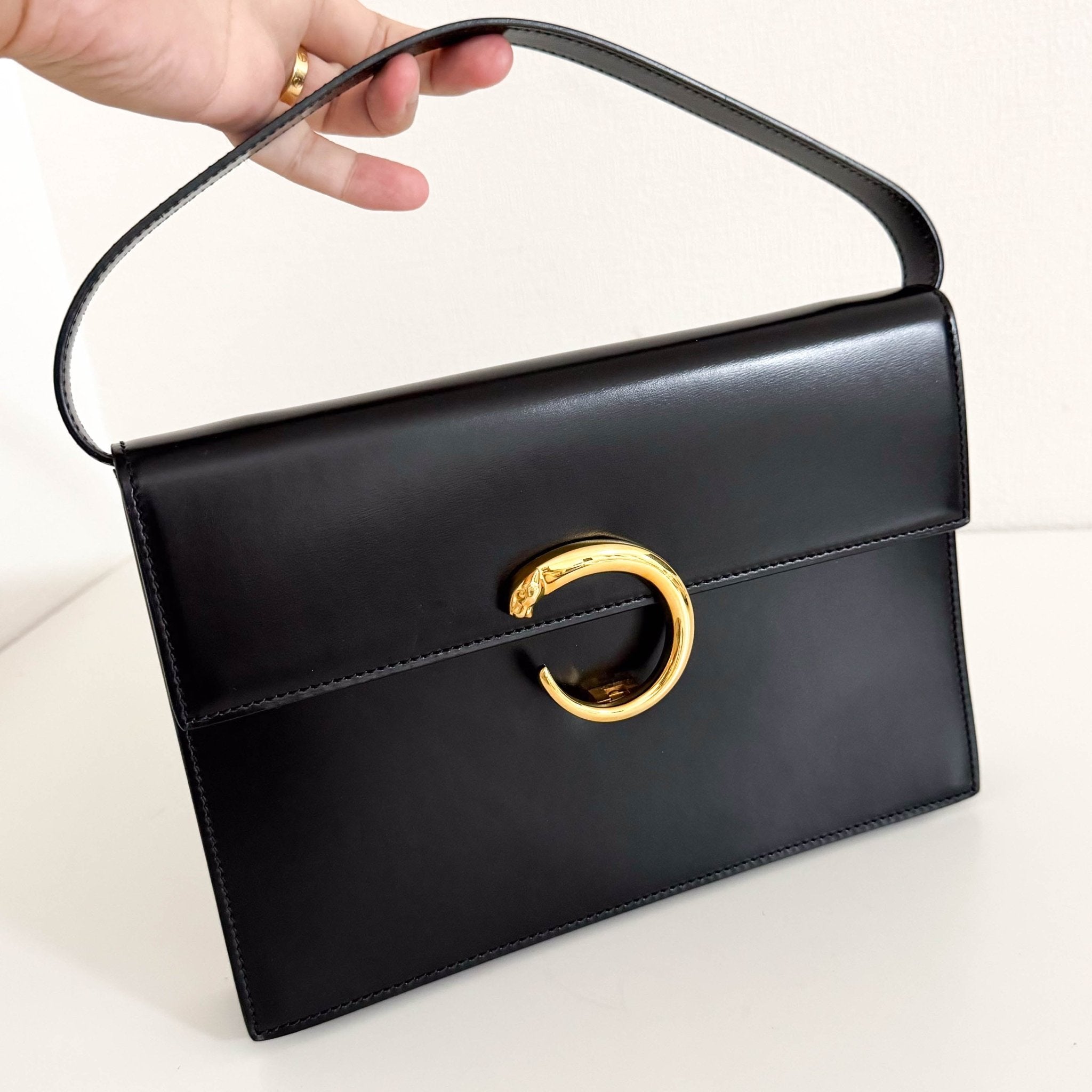 CARTIER Panthère Black Calf Leather Clutch Shoulder Bag, in , Sold by HIVE PRELOVED - Clutch bag, Crossbody bag, Shoulder Bag