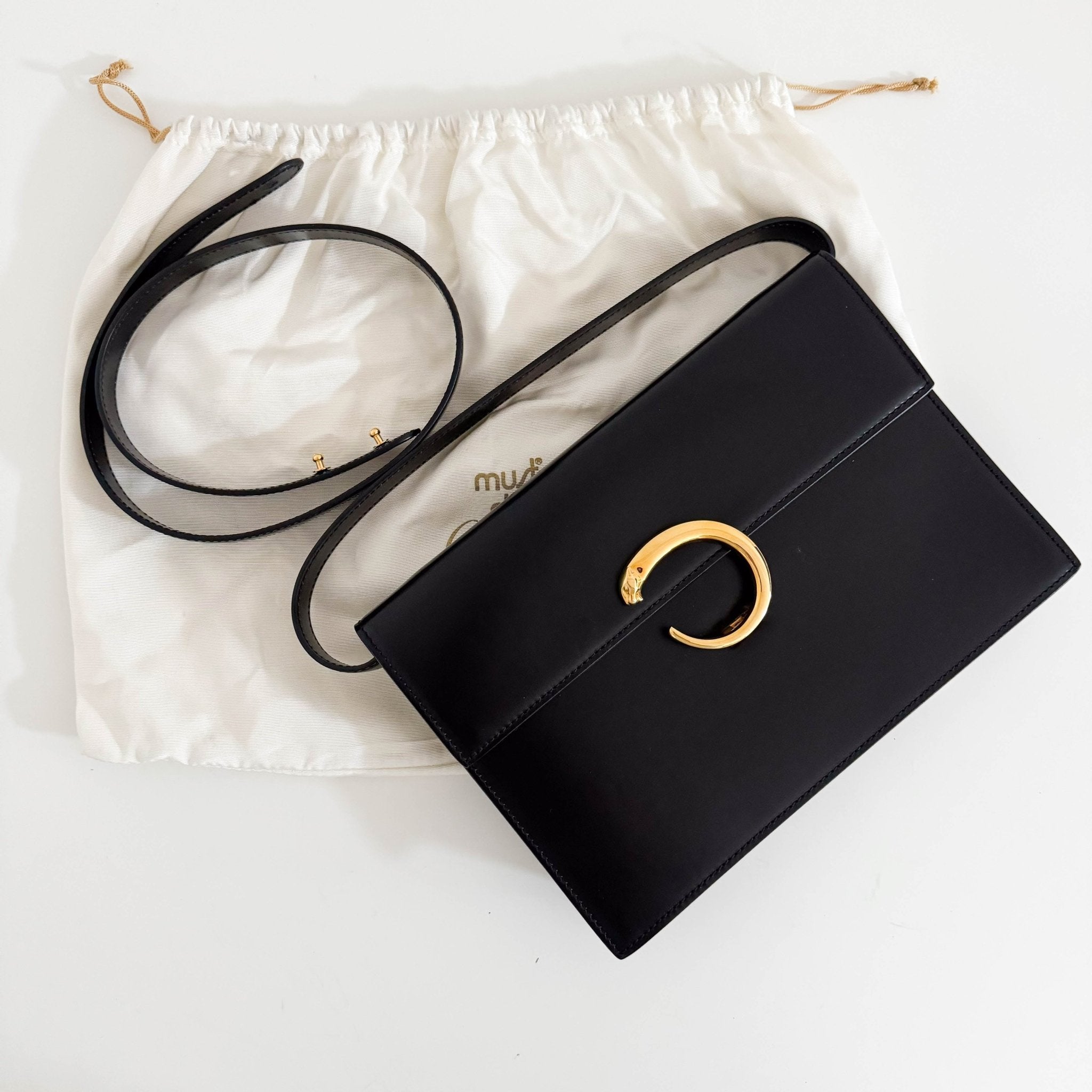 CARTIER Panthère Black Calf Leather Clutch Shoulder Bag, in , Sold by HIVE PRELOVED - Clutch bag, Crossbody bag, Shoulder Bag