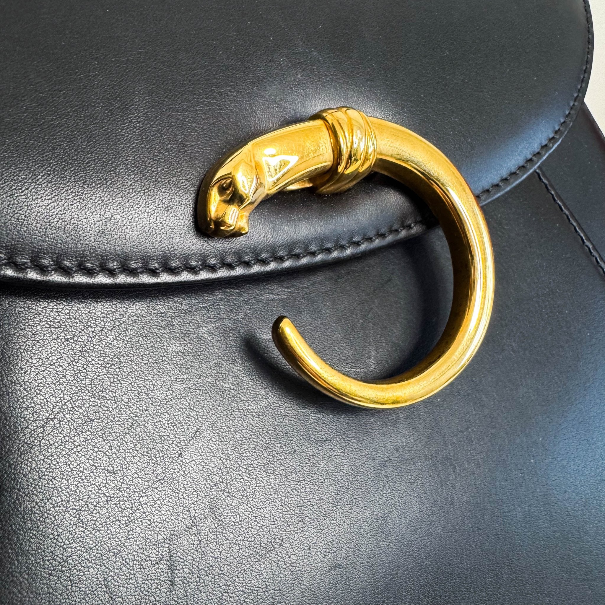 CARTIER Panthère Black Leather Top Handle Bag, in , Sold by HIVE PRELOVED - Handle Bags, ,