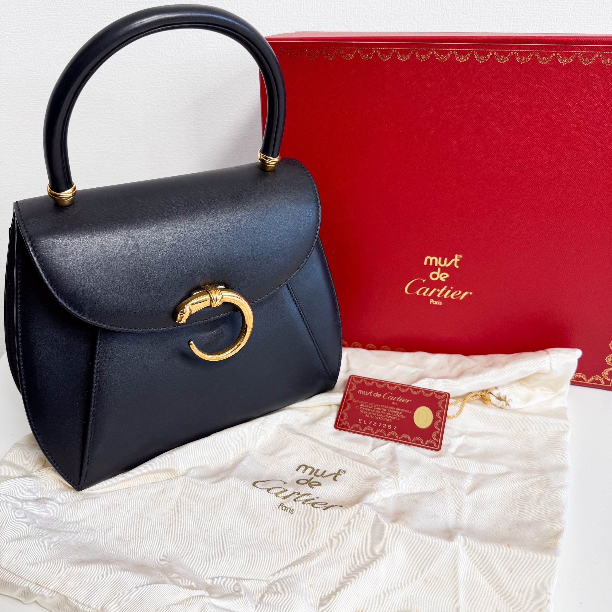 CARTIER Panthère Black Leather Top Handle Bag, in , Sold by HIVE PRELOVED - Handle Bags, ,