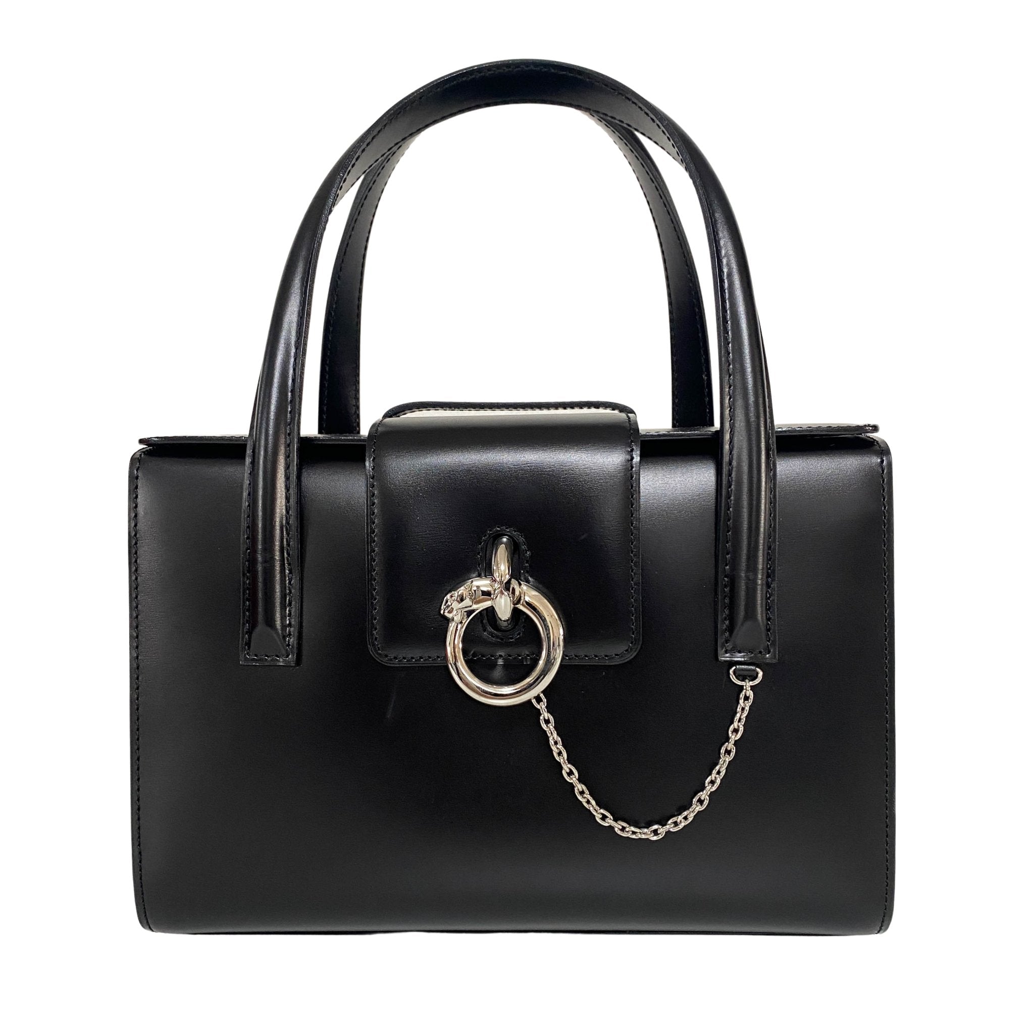 CARTIER Panthère de Cartie Black Box Calf Leather Top Handle Bag Silver Hardware, in , Sold by HIVE PRELOVED - Handle Bags, ,