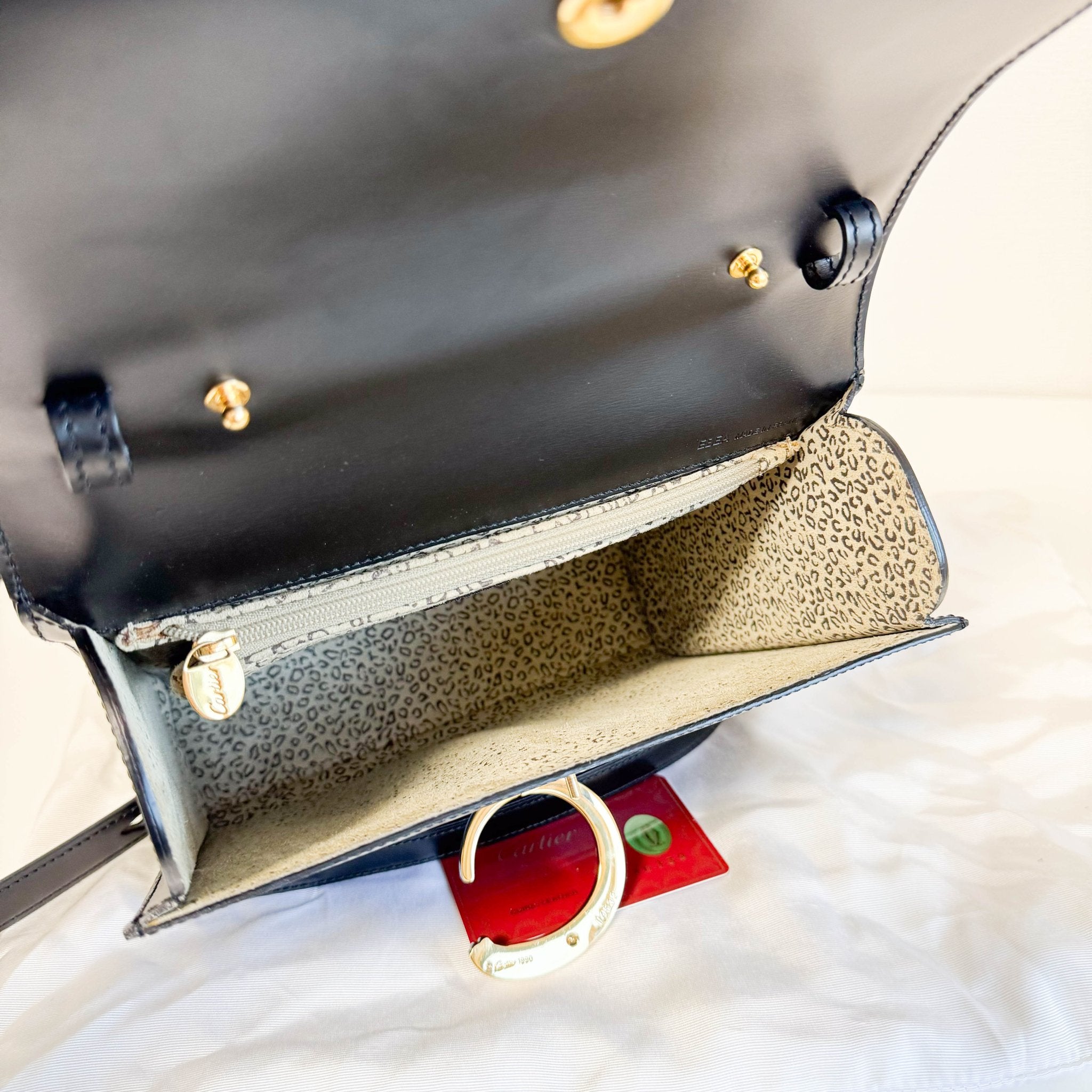 CARTIER Panthère de Cartie Black Calf Leather Top Handle / Crossbody Bag Gold Hardware, in , Sold by HIVE PRELOVED - Handle Bags, Shoulder Bags,