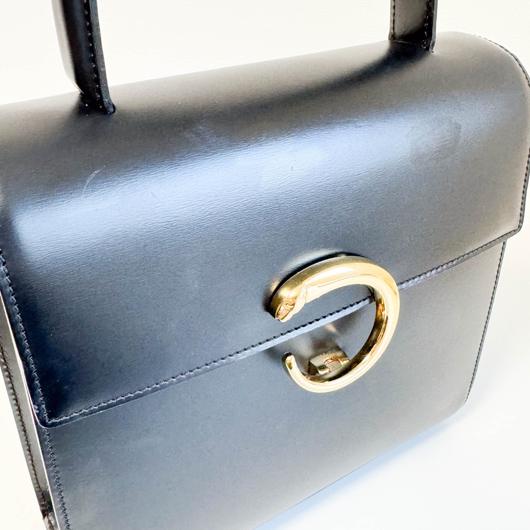 CARTIER Panthère de Cartie Black Calf Leather Top Handle / Crossbody Bag Gold Hardware, in , Sold by HIVE PRELOVED - Handle Bags, Shoulder Bags,