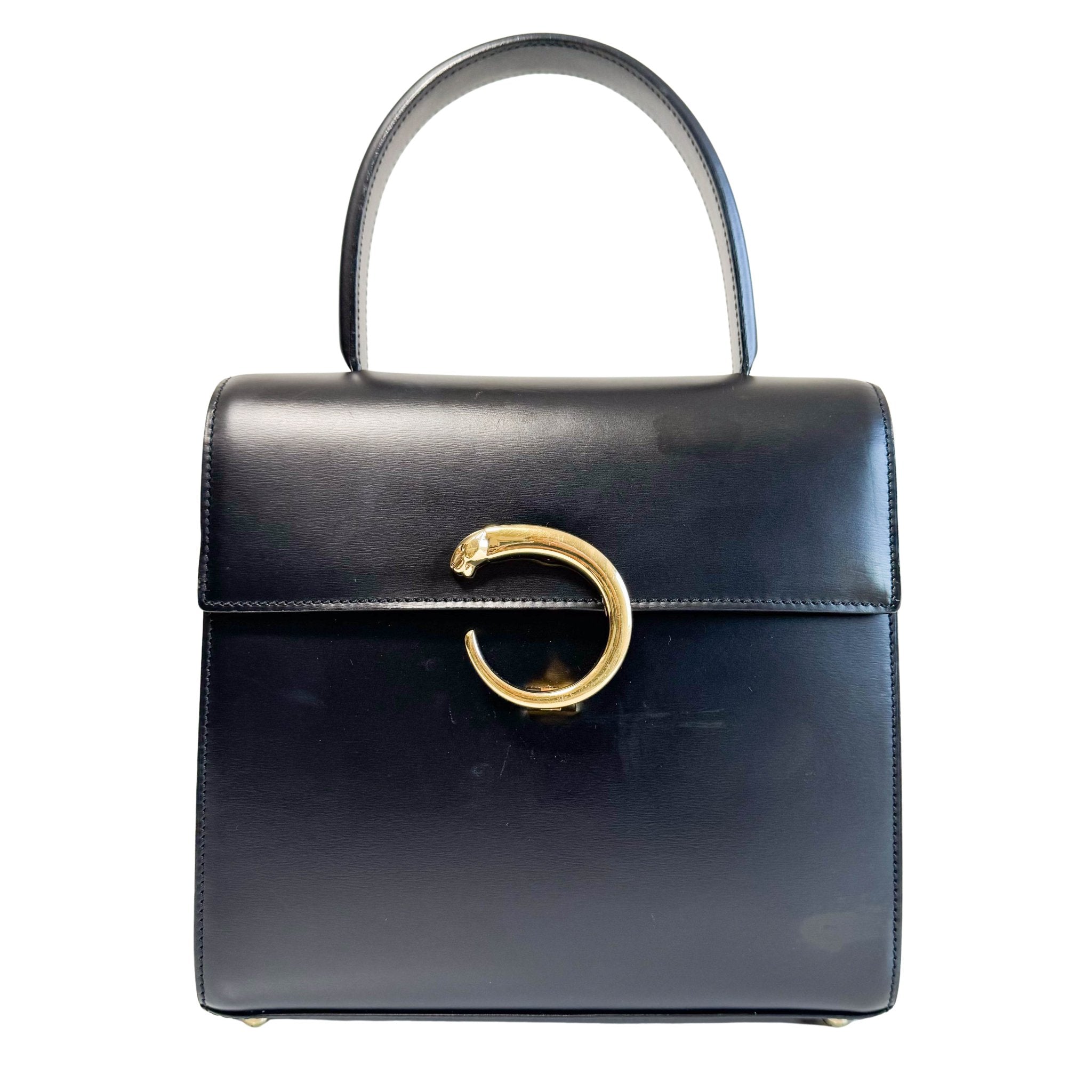 CARTIER Panthère de Cartie Black Calf Leather Top Handle / Crossbody Bag Gold Hardware, in , Sold by HIVE PRELOVED - Handle Bags, Shoulder Bags,