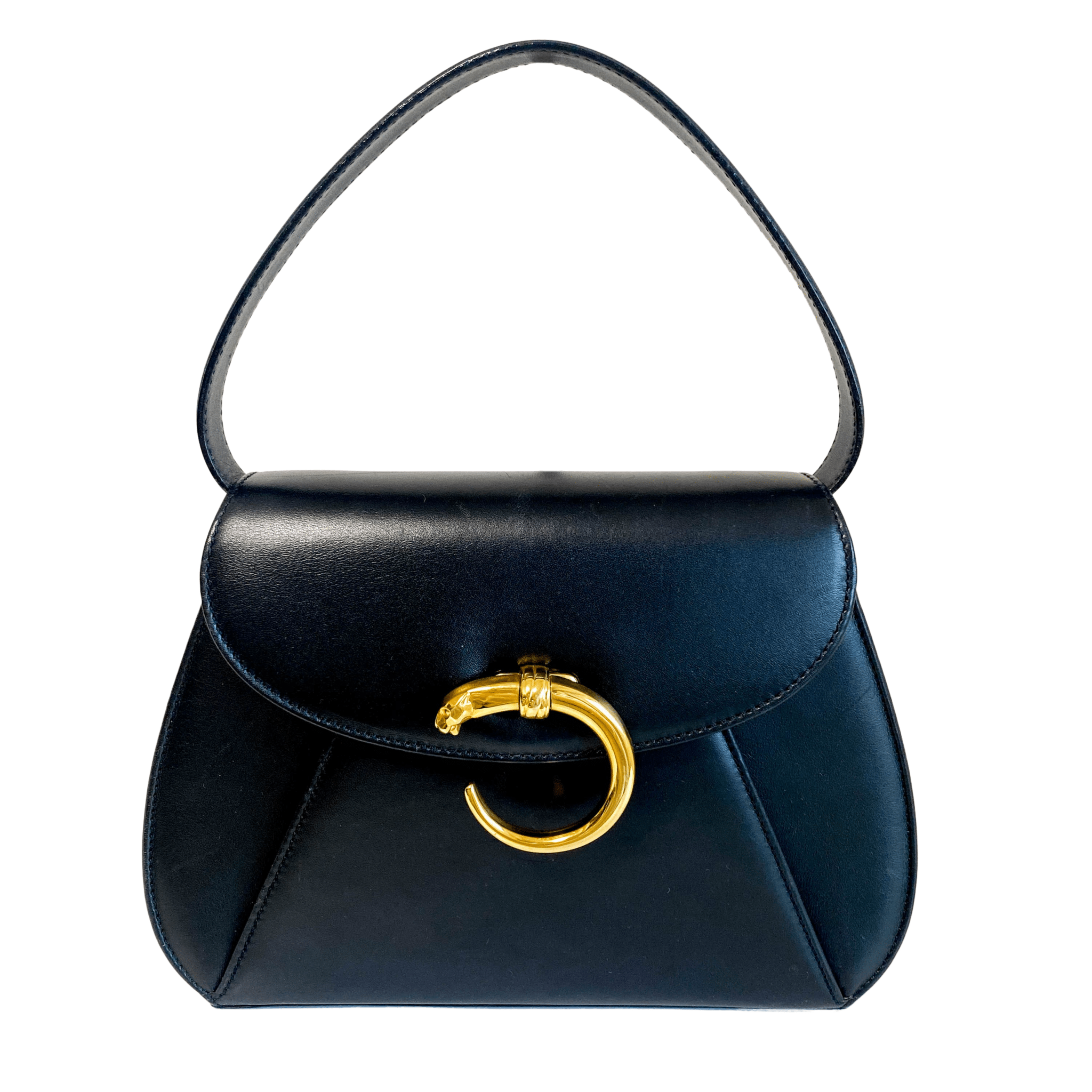 CARTIER Panthère de Cartier Black Leather Top Handle Bag Gold Hardware, in , Sold by HIVE PRELOVED - Handle Bags, ,