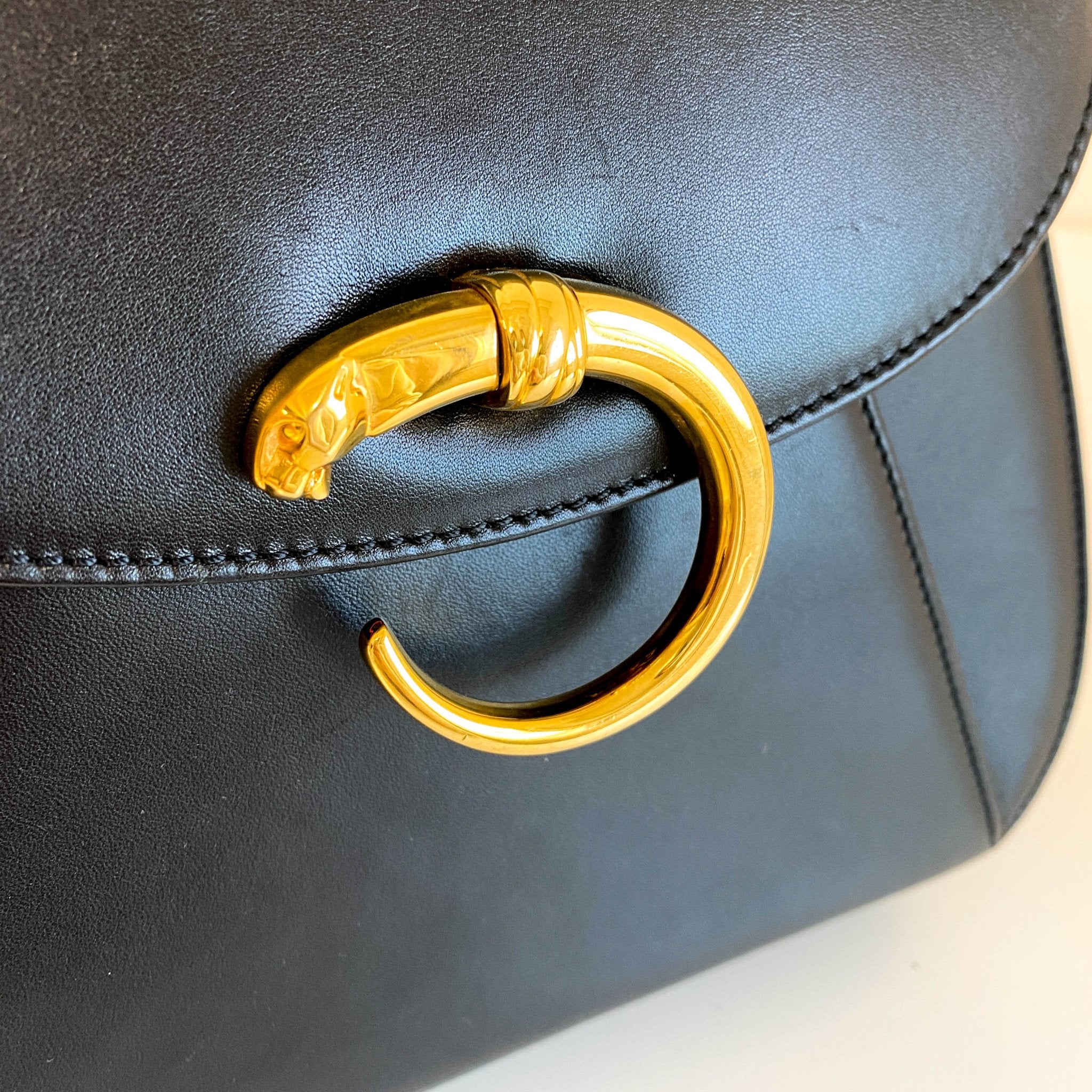 CARTIER Panthère de Cartier Black Leather Top Handle Bag Gold Hardware, in , Sold by HIVE PRELOVED - Handle Bags, ,