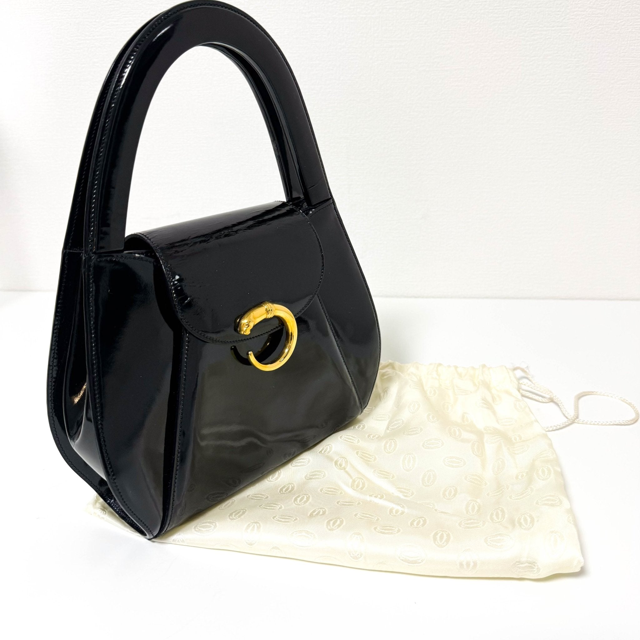 CARTIER Panthère de Cartier Black Patent Leather Top Handle Bag Gold Hardware, in , Sold by HIVE PRELOVED - Handle Bags, ,