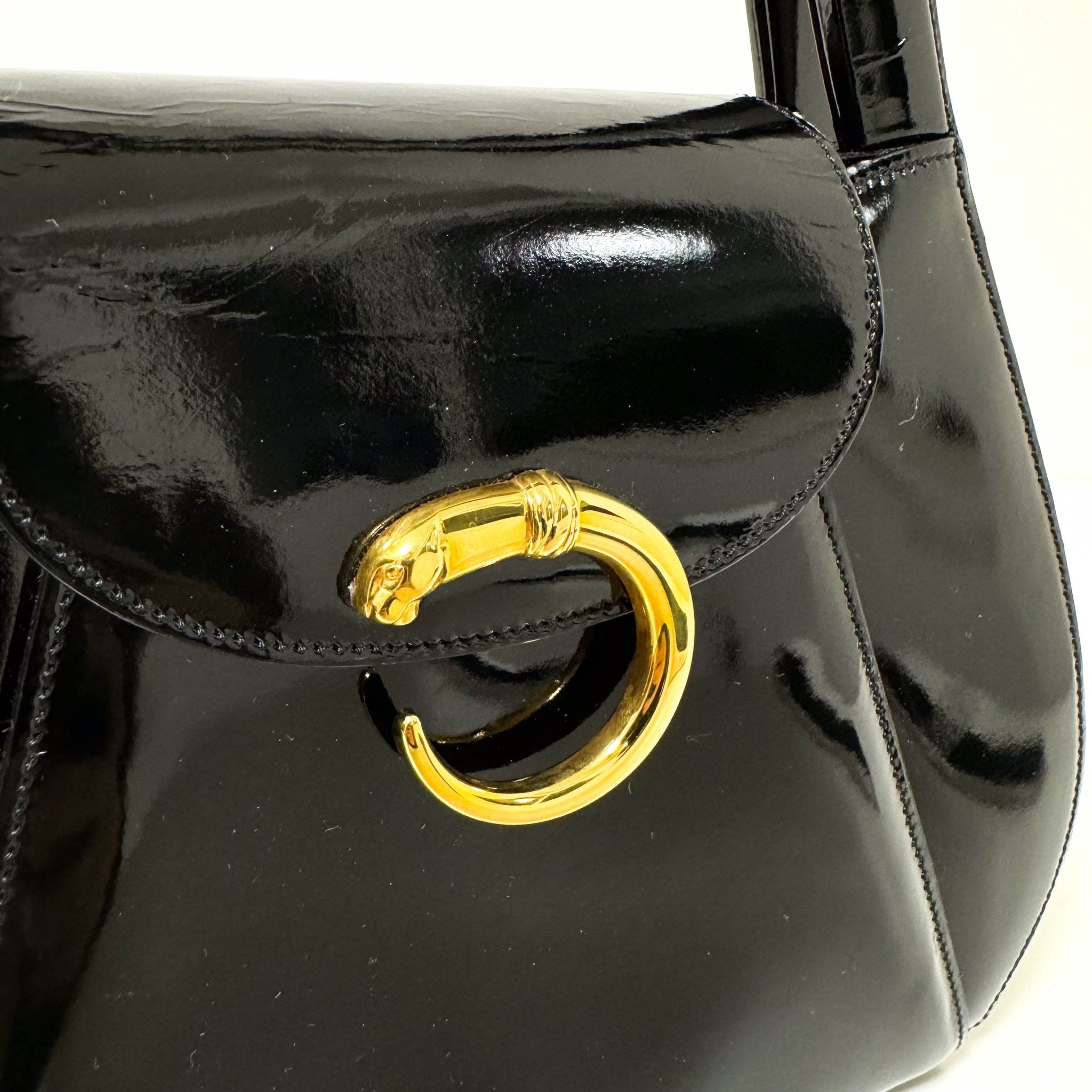 CARTIER Panthère de Cartier Black Patent Leather Top Handle Bag Gold Hardware, in , Sold by HIVE PRELOVED - Handle Bags, ,