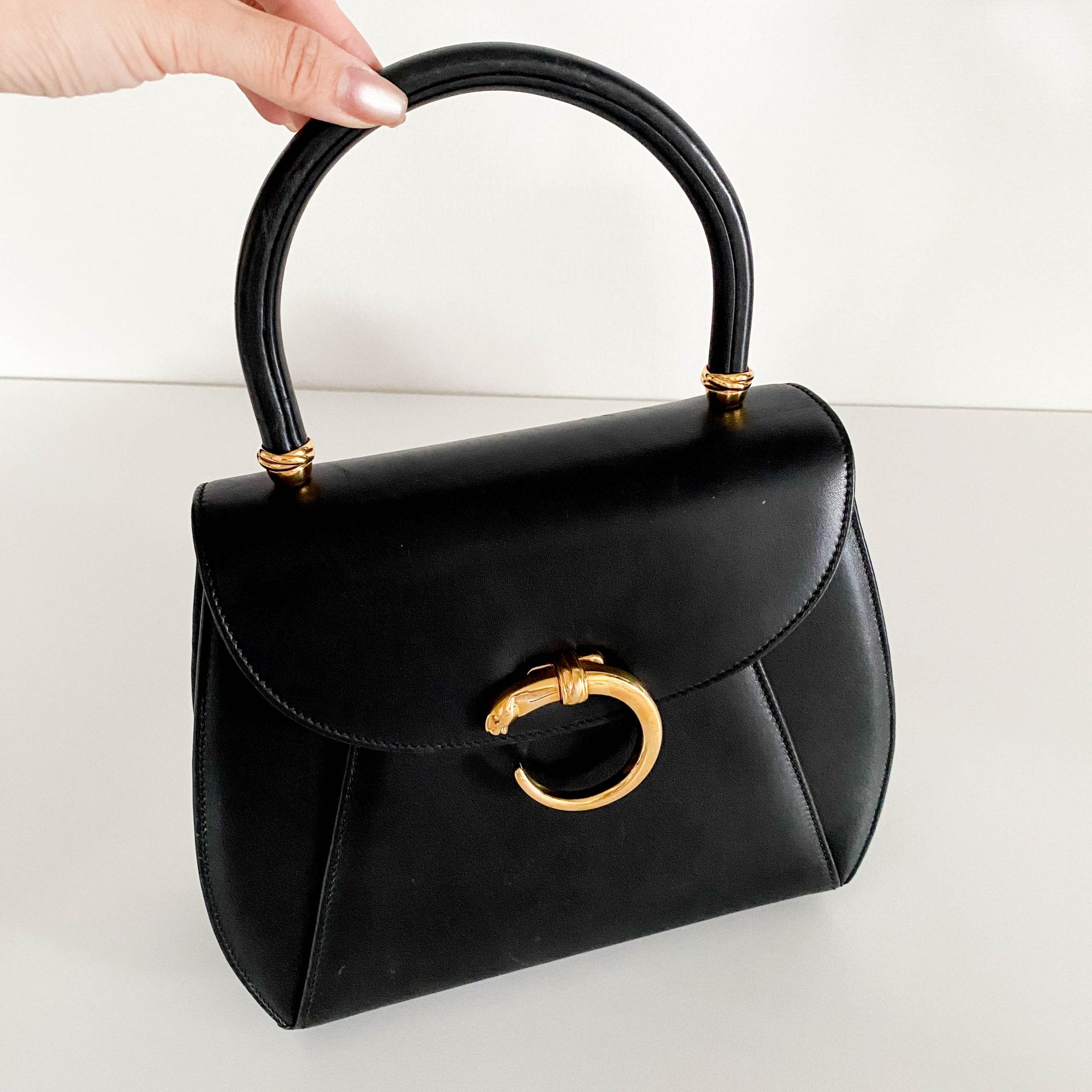CARTIER Panthère Leather Top Handle bag Black, in , Sold by HIVE PRELOVED - Handle Bags, ,