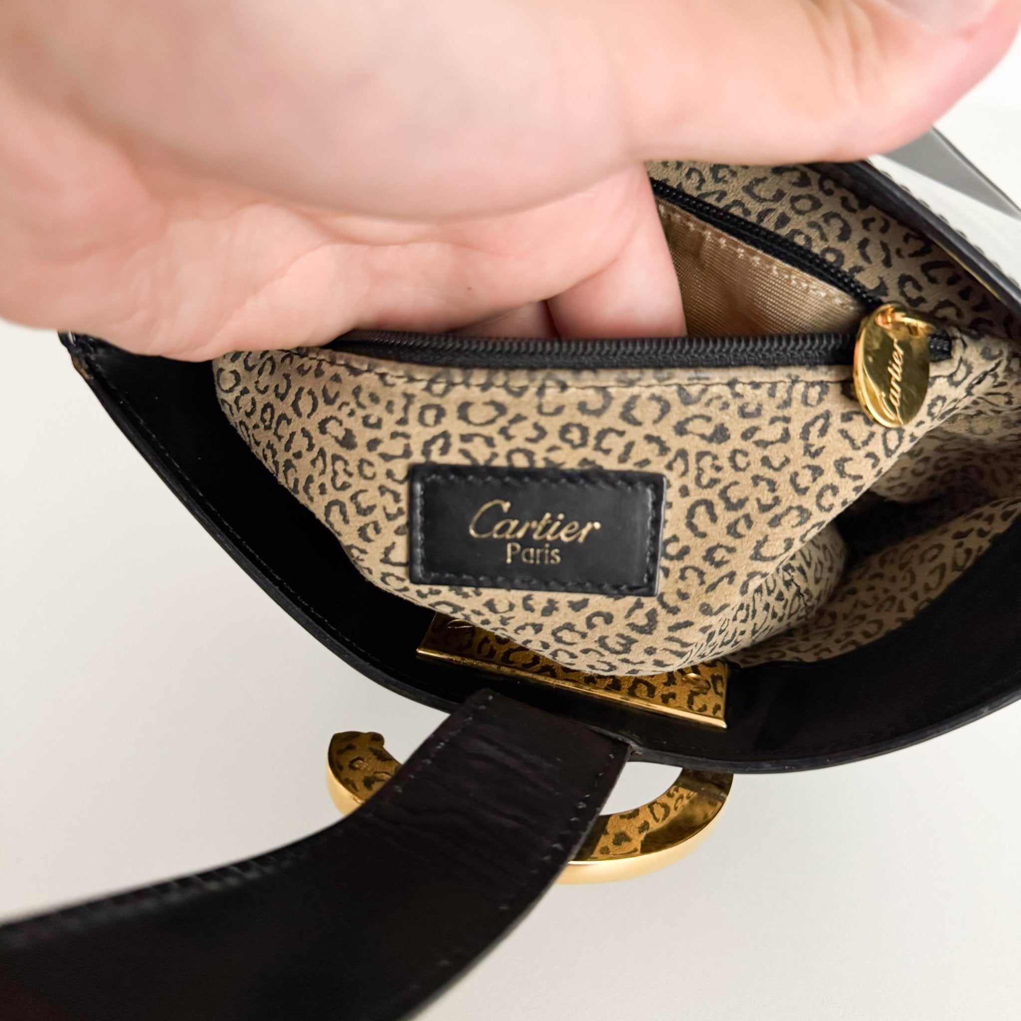 CARTIER Panthère Leather Top Handle bag Black Mini, in , Sold by HIVE PRELOVED - Handle Bags, ,