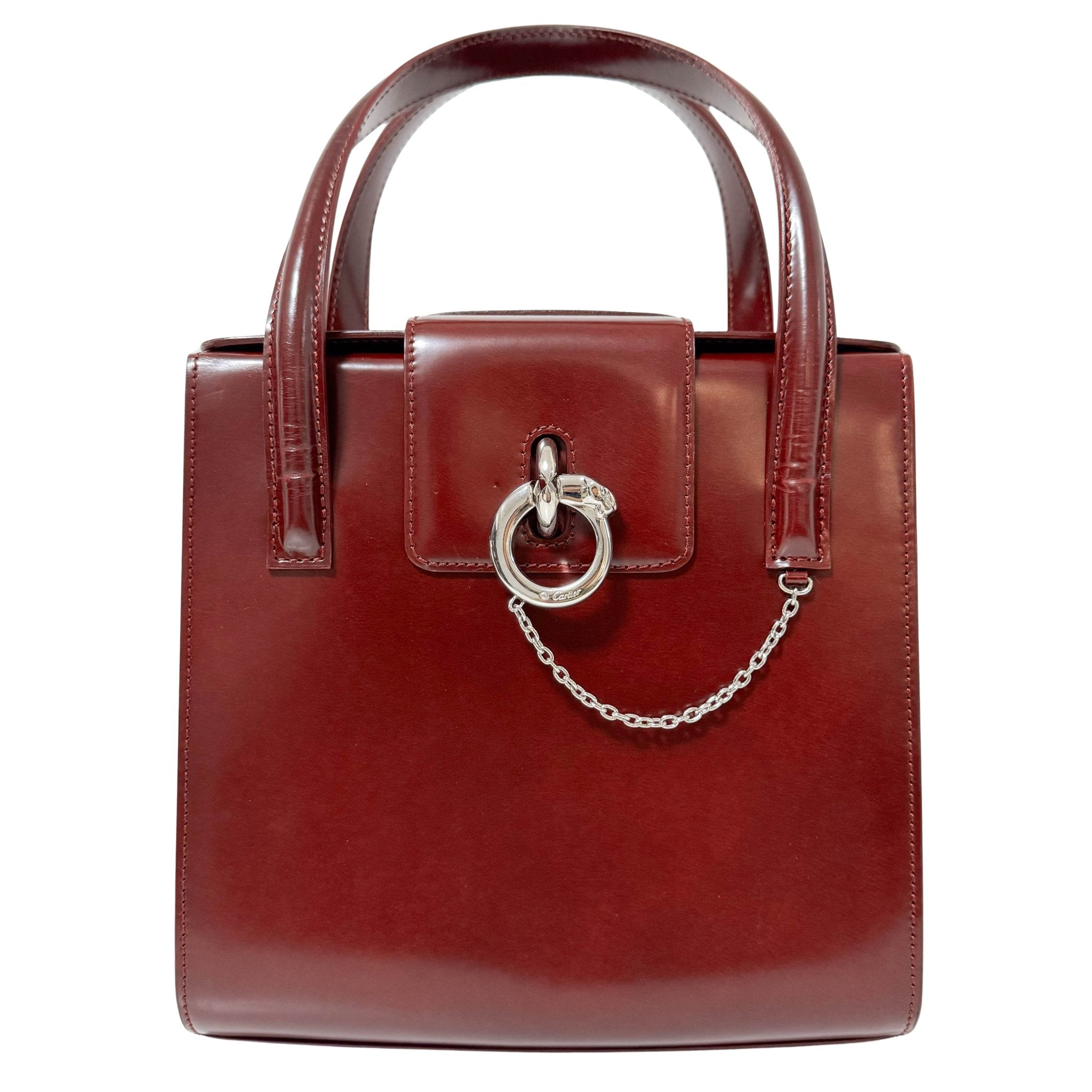 Cartier Panthère Silver Metal Bordeaux Leather Top Handle Shoulder Bag, in , Sold by HIVE PRELOVED - Handle Bag, Shoulder Bag