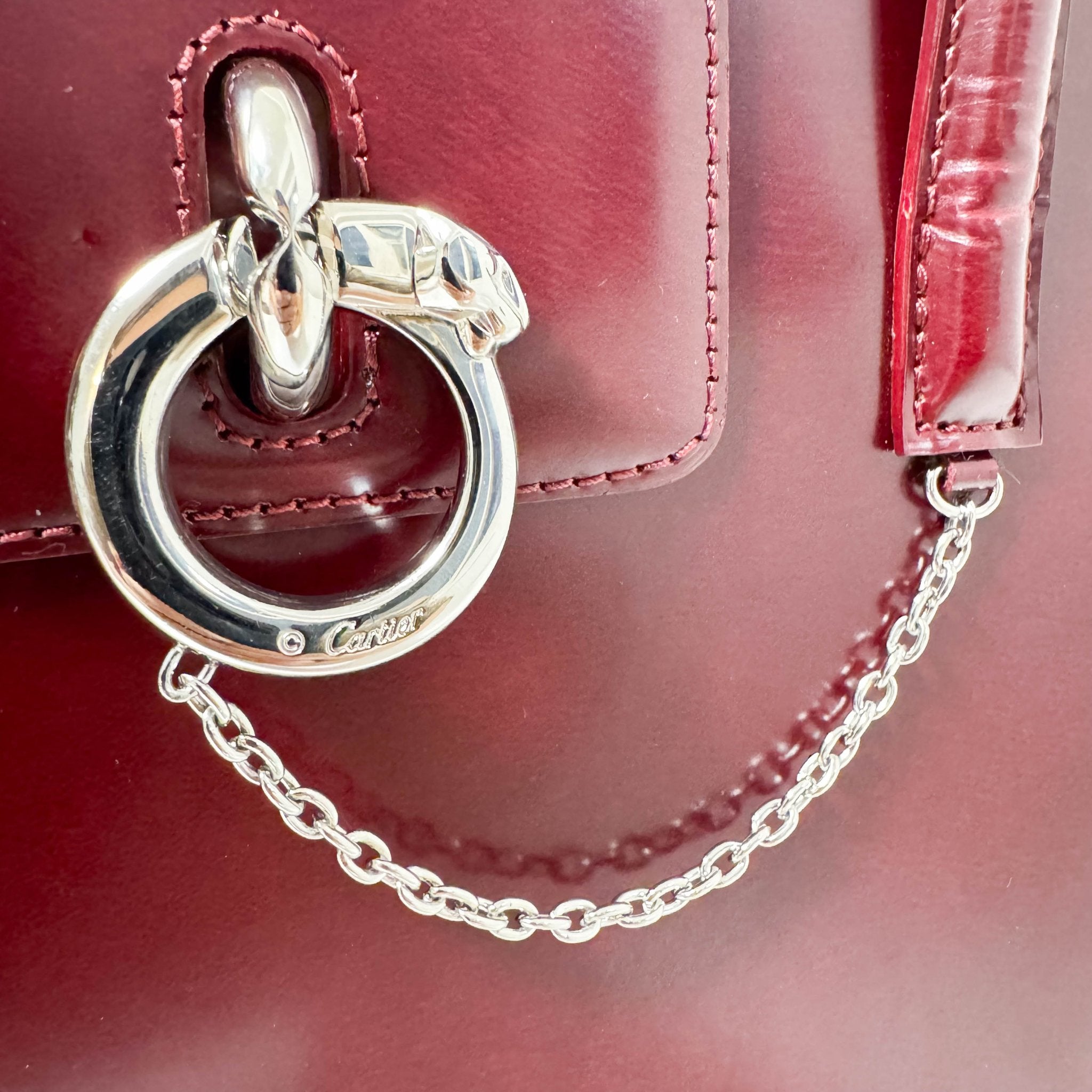 Cartier Panthère Silver Metal Bordeaux Leather Top Handle Shoulder Bag, in , Sold by HIVE PRELOVED - Handle Bag, Shoulder Bag