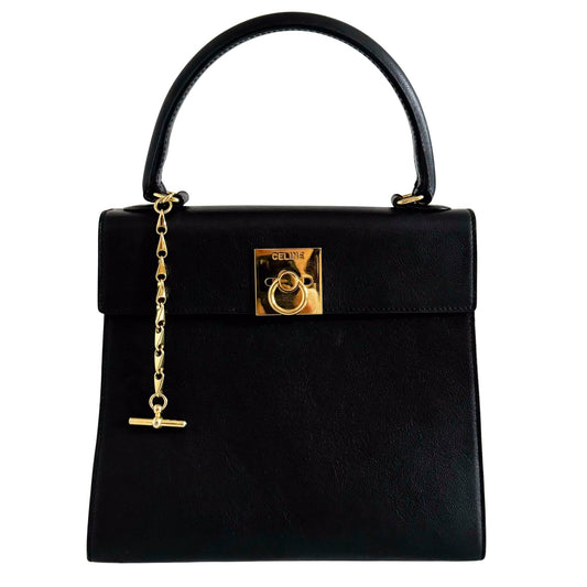 CELINE Black Printed Lether Calfskin Leather Top Handle Handbag, in , Sold by HIVE PRELOVED - Handle Bags, ,