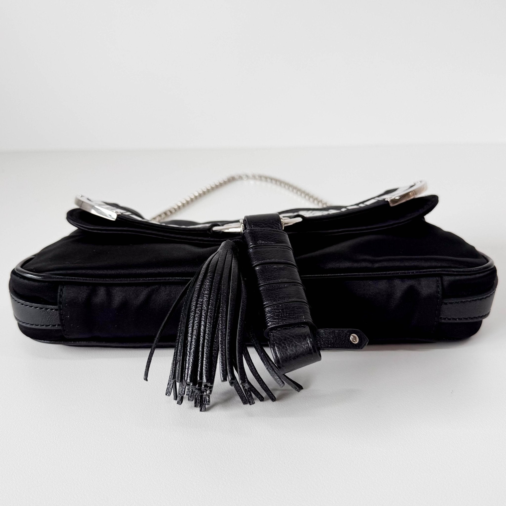 CELINE Black Satin Silver Chain Bag, in , Sold by HIVE PRELOVED - Shoulder Bags, ,