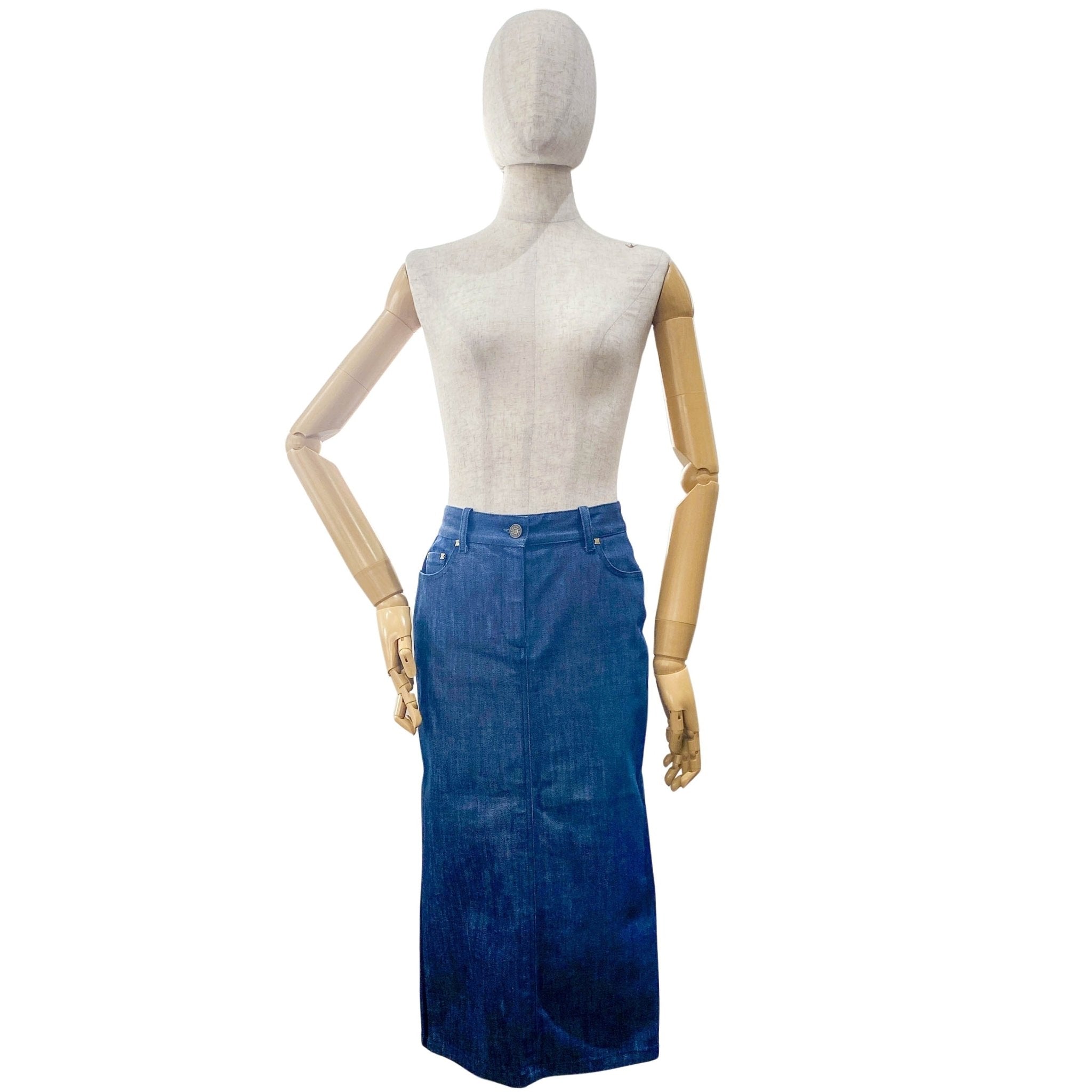 CELINE Denim Straight with Satin Details Mid Lenght Skirt, in , Sold by HIVE PRELOVED - Skirts, ,