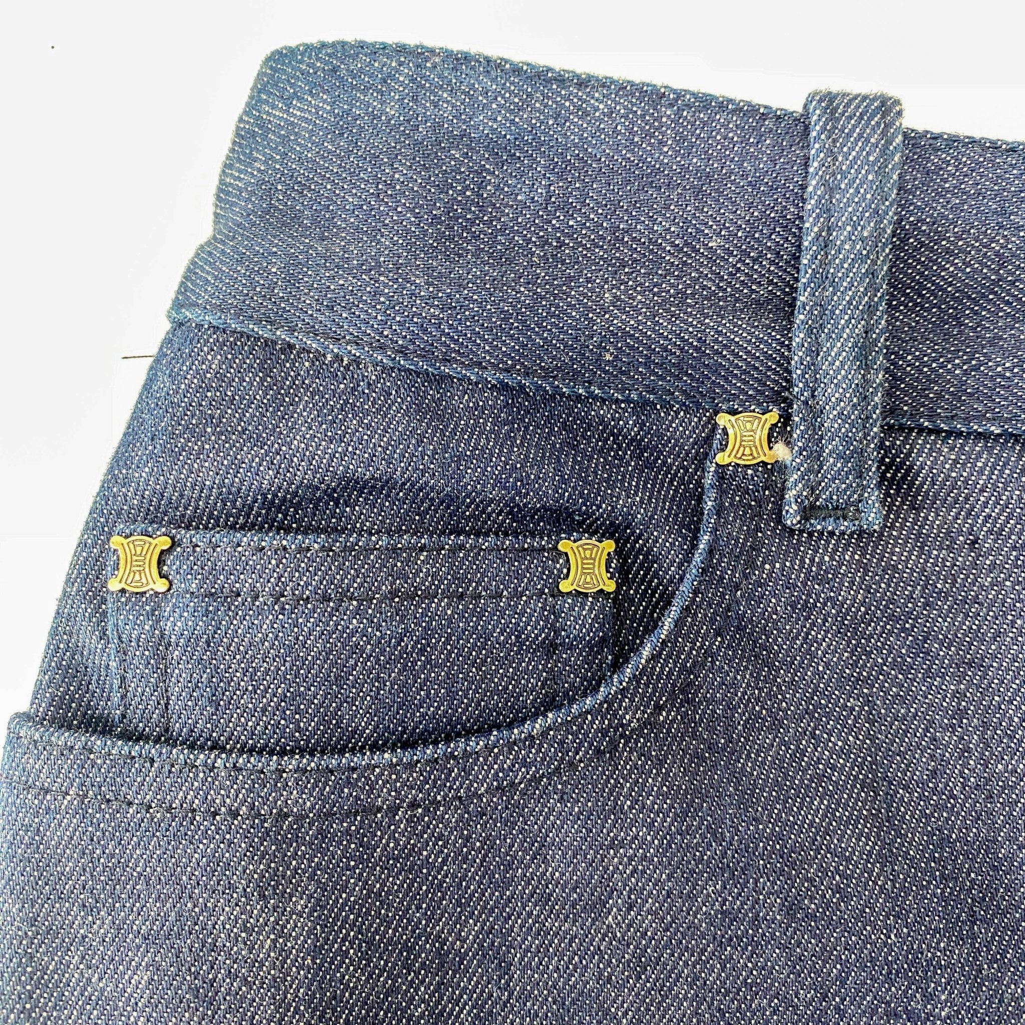 CELINE Denim Straight with Satin Details Mid Lenght Skirt, in , Sold by HIVE PRELOVED - Skirts, ,