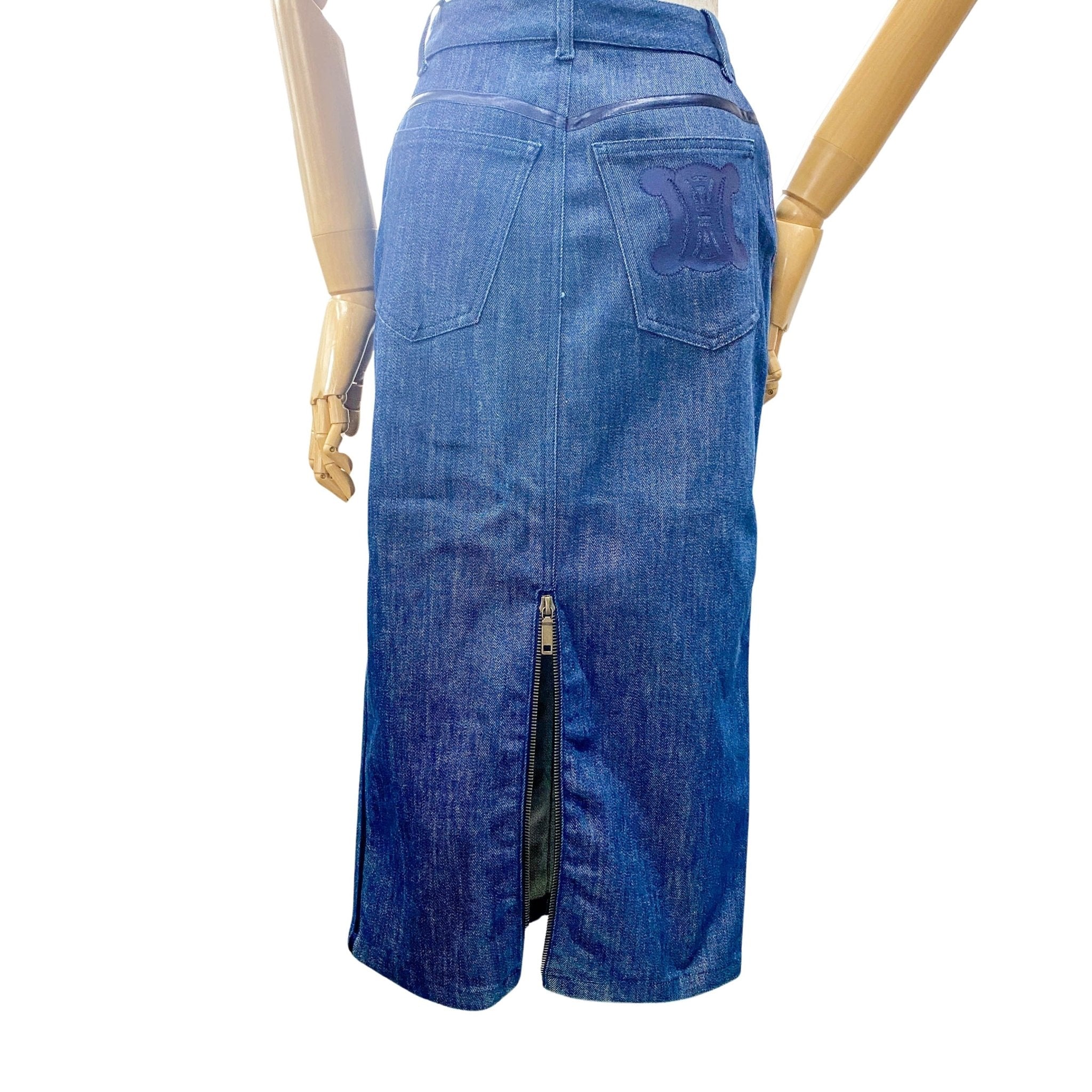 CELINE Denim Straight with Satin Details Mid Lenght Skirt, in , Sold by HIVE PRELOVED - Skirts, ,