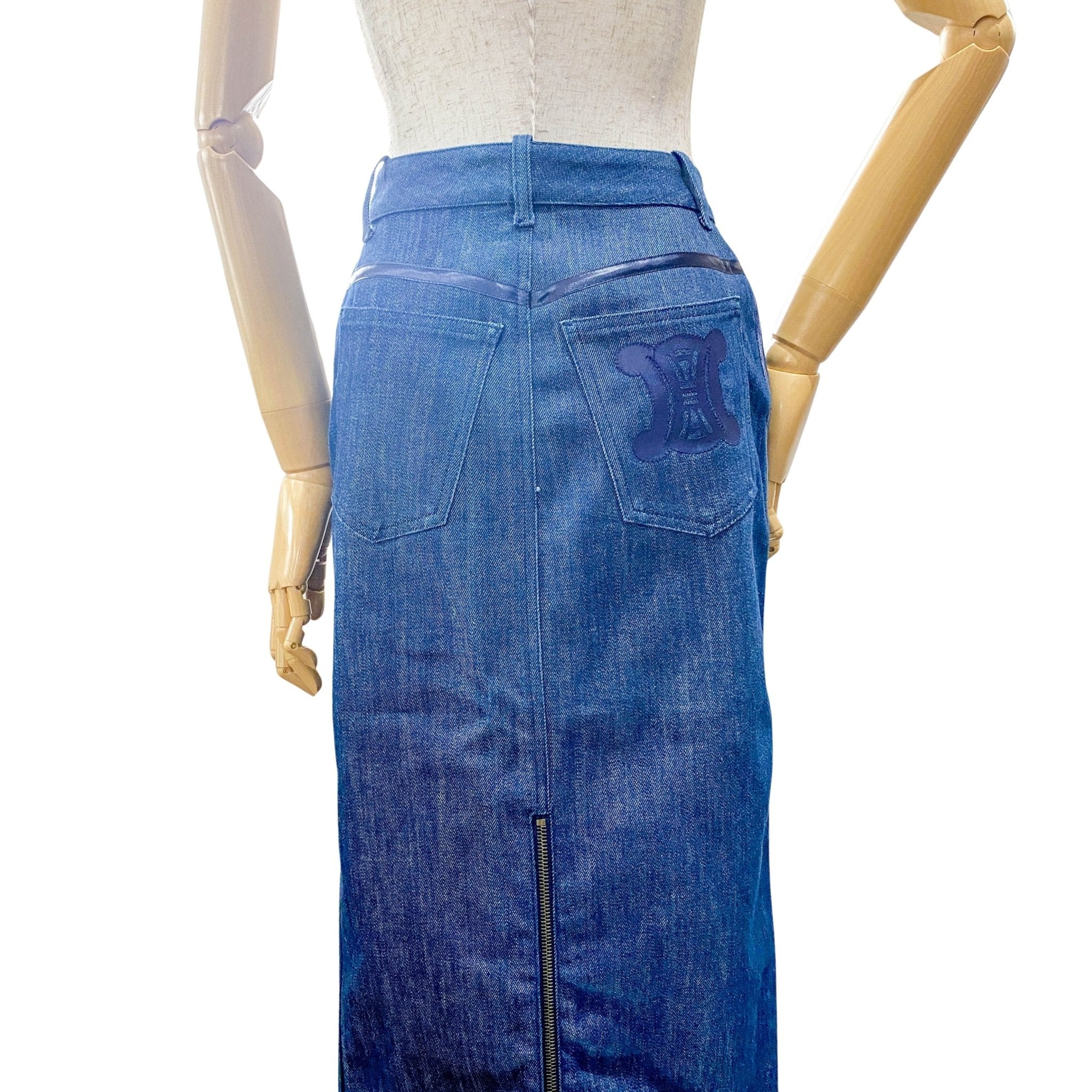 CELINE Denim Straight with Satin Details Mid Lenght Skirt, in , Sold by HIVE PRELOVED - Skirts, ,