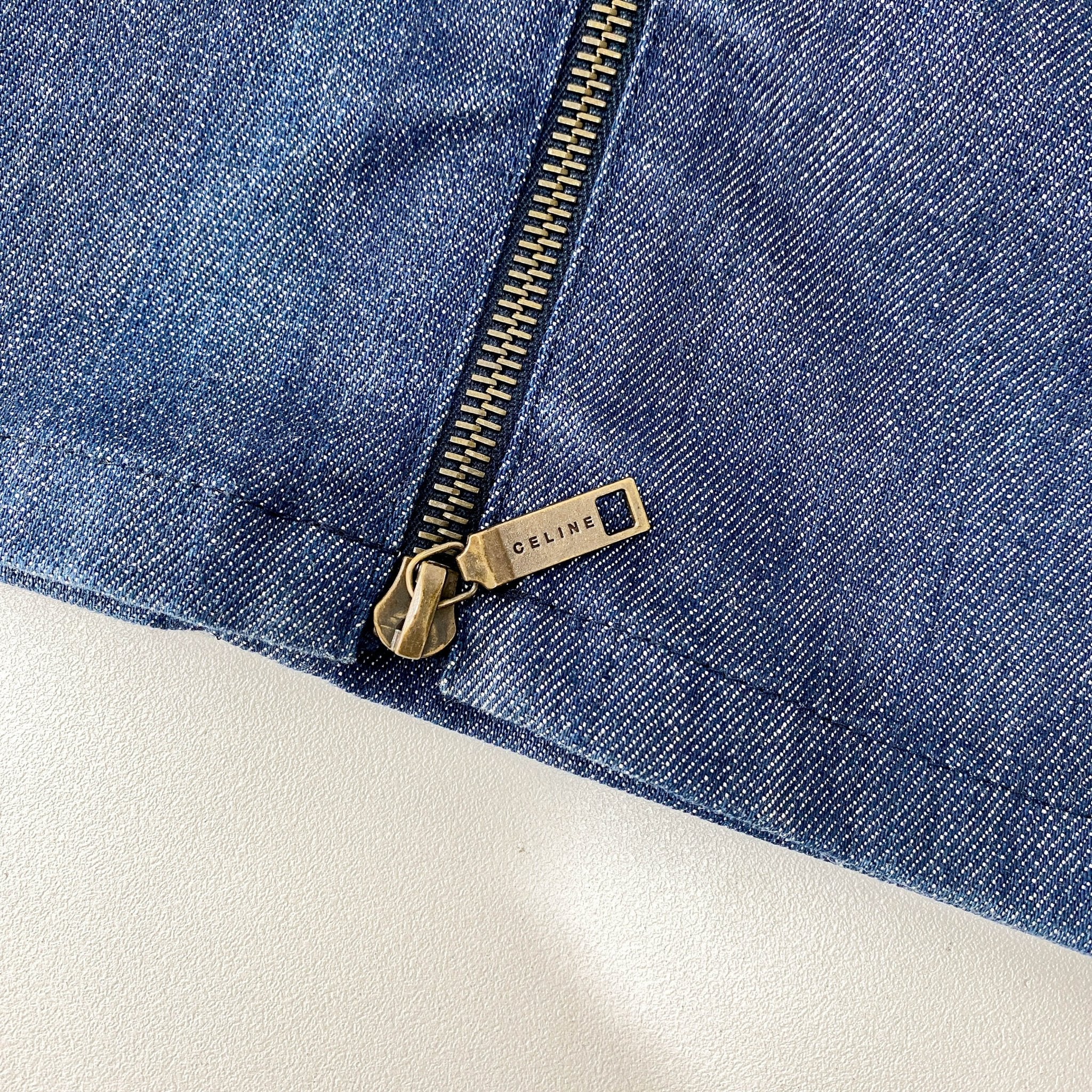 CELINE Denim Straight with Satin Details Mid Lenght Skirt, in , Sold by HIVE PRELOVED - Skirts, ,