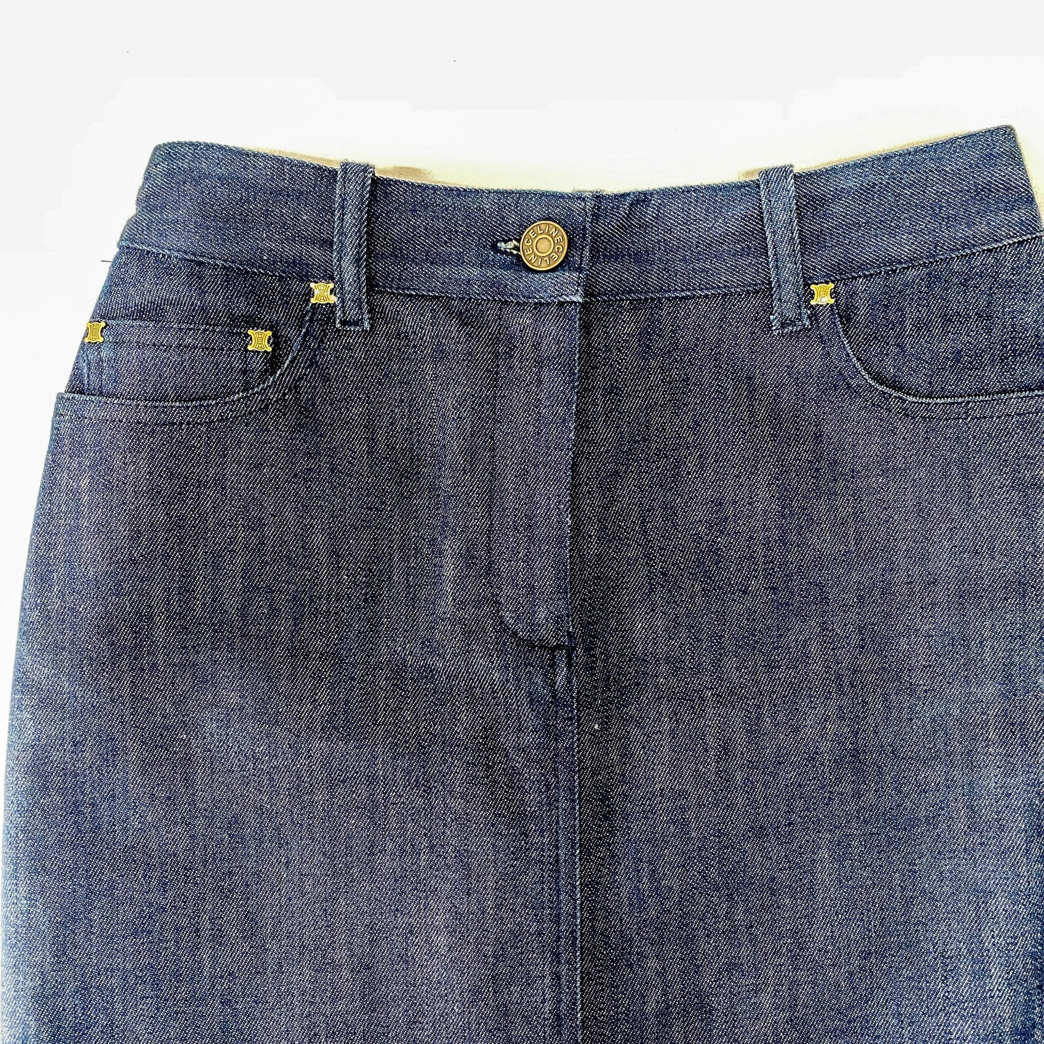 CELINE Denim Straight with Satin Details Mid Lenght Skirt, in , Sold by HIVE PRELOVED - Skirts, ,