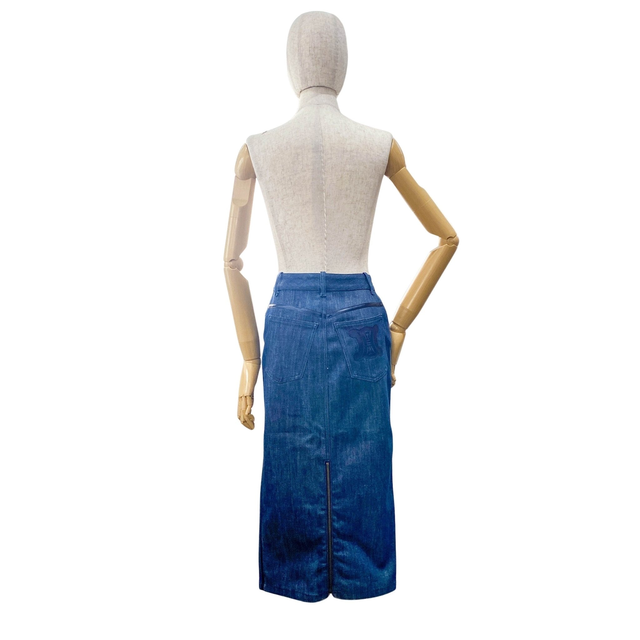 CELINE Denim Straight with Satin Details Mid Lenght Skirt, in , Sold by HIVE PRELOVED - Skirts, ,