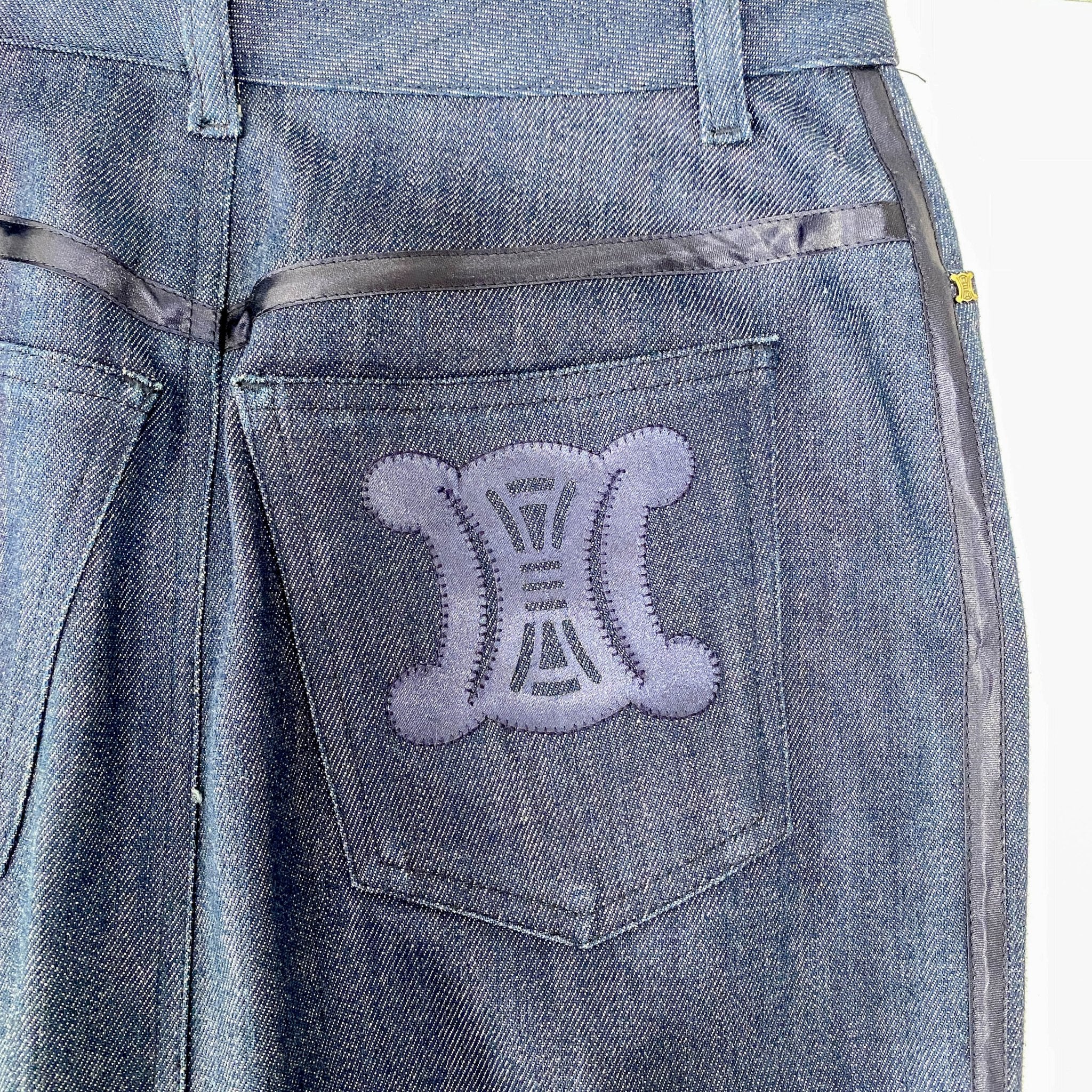 CELINE Denim Straight with Satin Details Mid Lenght Skirt, in , Sold by HIVE PRELOVED - Skirts, ,