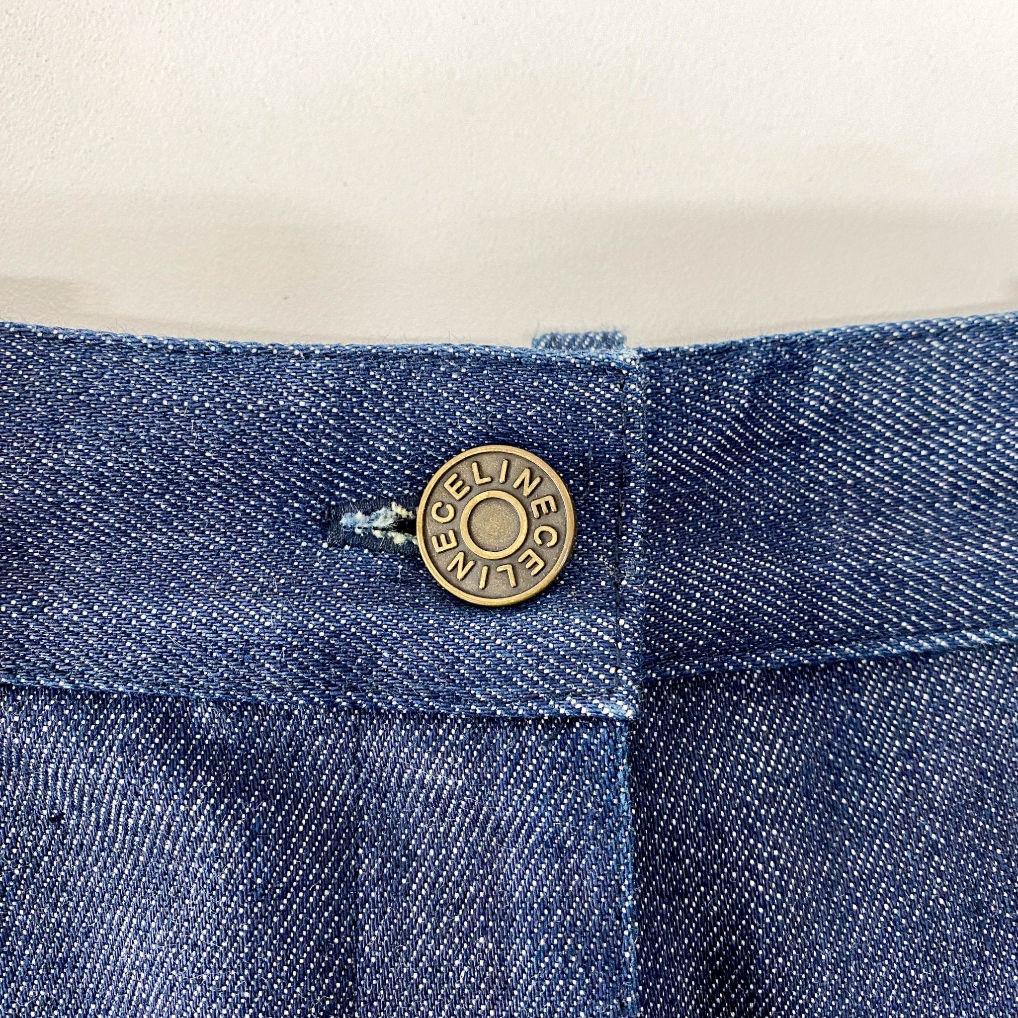 CELINE Denim Straight with Satin Details Mid Lenght Skirt, in , Sold by HIVE PRELOVED - Skirts, ,