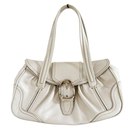 CELINE Grain Calfskin Metallic White Leather Belt Detail Buckle Shoulder Bag, in , Sold by HIVE PRELOVED - Shoulder Bags, ,