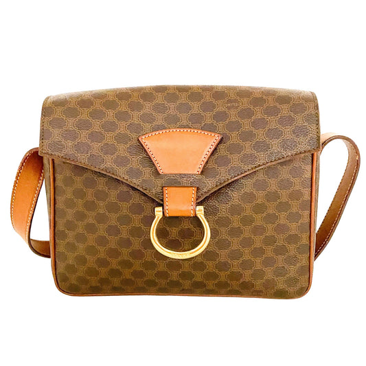 CELINE Macadam Canvas Crossbody Bag, Coated Canvas in Brown, Sold by HIVE PRELOVED - Crossbody bags, Shoulder Bags,