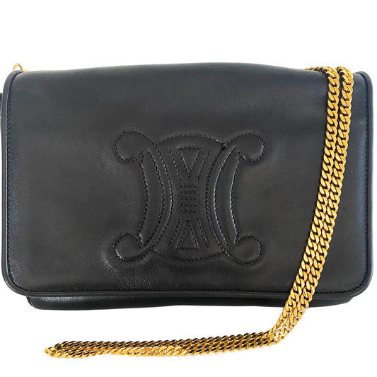 CELINE Macadam Triomphe Black Leather Chain Shoulder Bag, in , Sold by HIVE PRELOVED - Shoulder Bags, ,