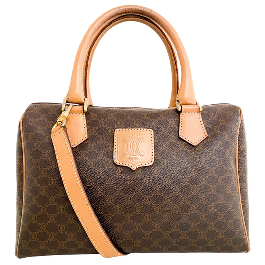 CELINE Macadam Triomphe Boston Bag, Coated Canvas in Brown, Sold by HIVE PRELOVED - Crossbody bags, Handle Bags, Shoulder Bag