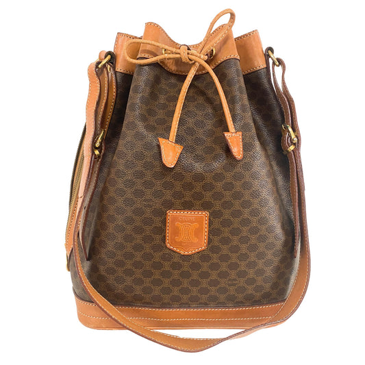 CELINE Macadam Triomphe Bucket Bag, Coated Canvas in Brown, Sold by HIVE PRELOVED - Bucket bags, ,