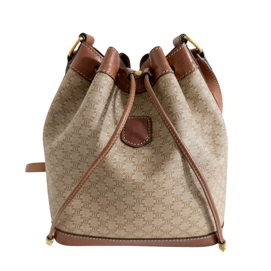 CELINE Macadam Triomphe Canvas Bucket Shoulder Bag Beige, in , Sold by HIVE PRELOVED - Bucket bags, Shoulder Bags,