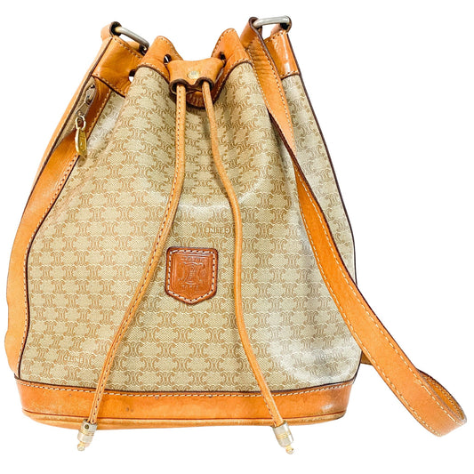 CELINE Macadam Triomphe Canvas Bucket Shoulder Bag, in , Sold by HIVE PRELOVED - Bucket bags, Shoulder Bags,