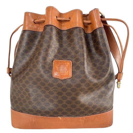 CELINE Macadam Triomphe Canvas Bucket Shoulder Bag, Coated Canvas in Brown, Sold by HIVE PRELOVED - Bucket bags, ,