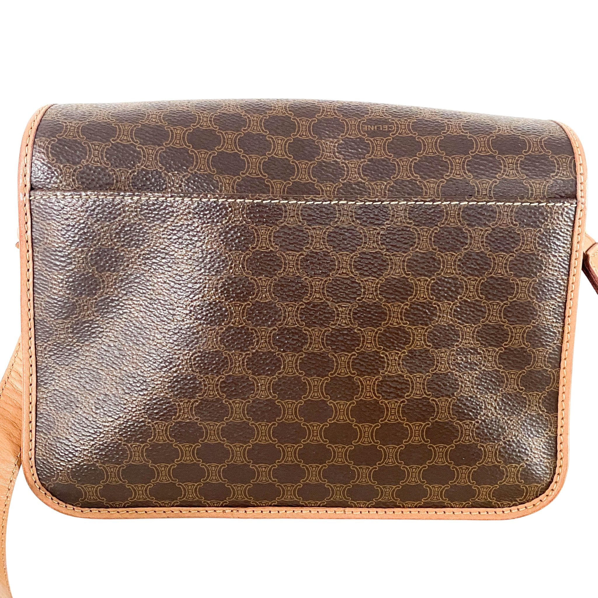 未使用級✨CELINE Triumph Macadam Coin Case Celine Logo Triomphe Round Coin Purse Coin Case Brown Auth