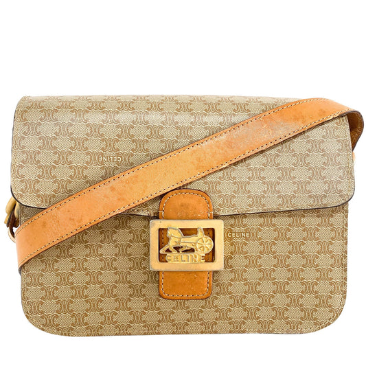 CELINE Macadam Triomphe Canvas Horse Carriage Hardware Crossbody Bag, in , Sold by HIVE PRELOVED - Crossbody bags, ,