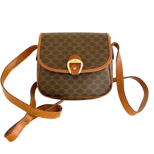 CELINE Macadam Triomphe Crossbody Bag, Coated Canvas in Brown, Sold by HIVE PRELOVED - Crossbody bags, ,