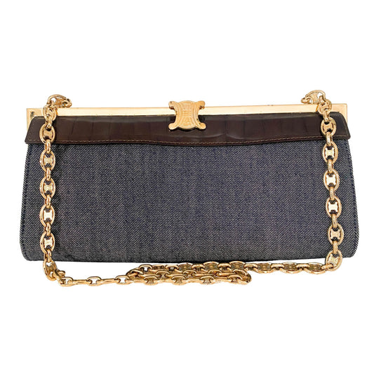 CELINE Macadam Triomphe Gold Chain 2WAY Denim / Croc Embossed Leather Shoulder Bag, in , Sold by HIVE PRELOVED - Shoulder Bag