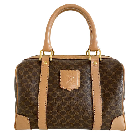 CELINE Macadam Triomphe Mini Boston Bag, Coated Canvas in Brown, Sold by HIVE PRELOVED - Handle Bags, ,