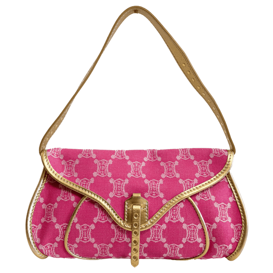 CELINE Macadam Triomphe Pink Denim Gold Leather Shoulder Bag, in , Sold by HIVE PRELOVED - Shoulder Bags, ,