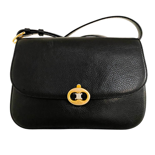 CELINE Macadam Triomphe Shoulder Bag, Leather (unspecified) in Black, Sold by HIVE PRELOVED - Crossbody bags, ,