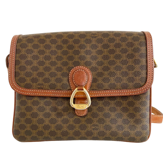 CELINE Macadam Triomphe Shoulder Bag, Coated Canvas in Brown, Sold by HIVE PRELOVED - Shoulder Bags, ,