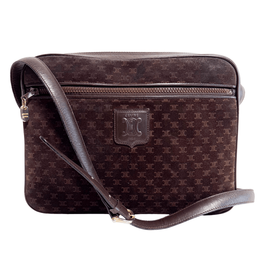 CELINE Old Celine MAcadam Triomphe Brown Suede Crossbody Bag, in , Sold by HIVE PRELOVED - Crossbody bags, ,