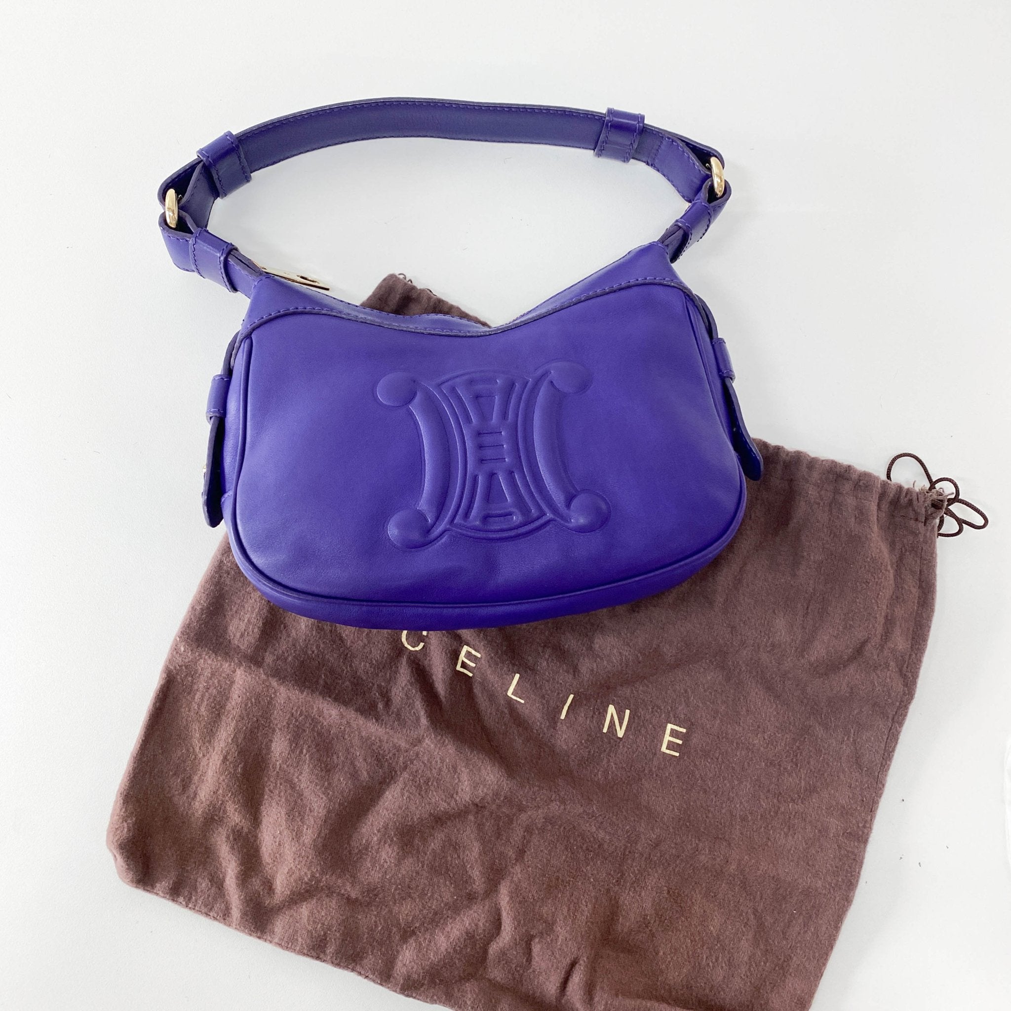 CELINE Purple Leather Triomphe Shoulder Bag, in , Sold by HIVE PRELOVED - Shoulder Bags, ,