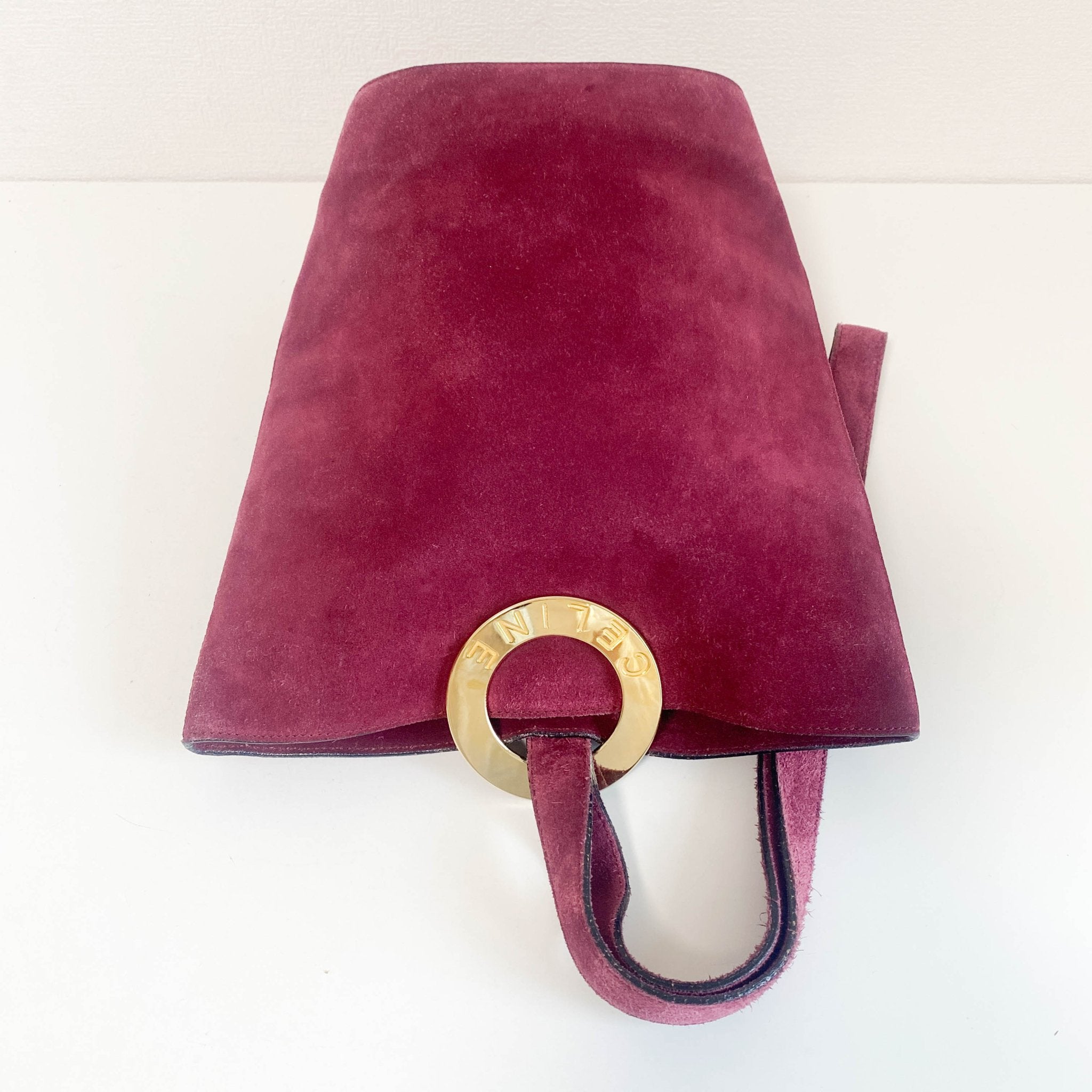 CELINE Purple Suede Gold Circle Hardware Shoulder Bag, in , Sold by HIVE PRELOVED - Shoulder Bags, ,