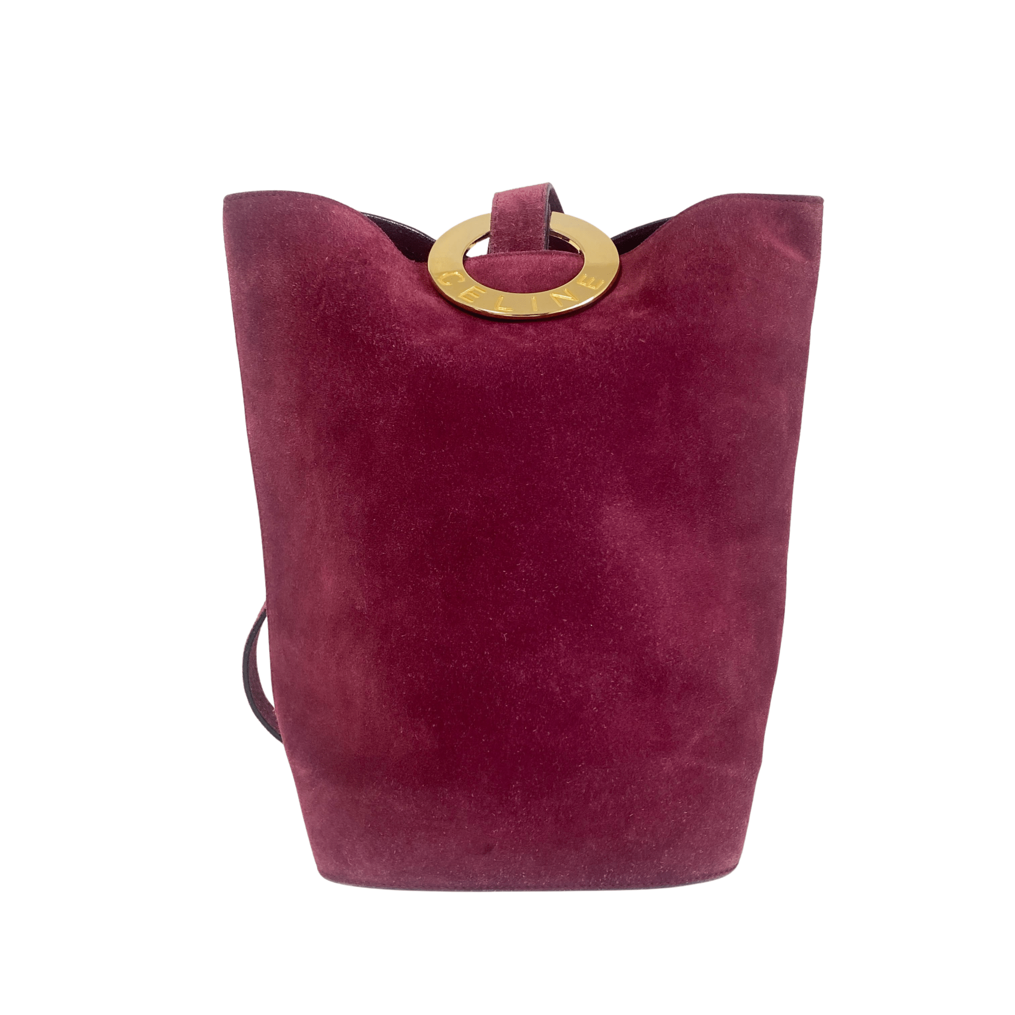 CELINE Purple Suede Gold Circle Hardware Shoulder Bag, in , Sold by HIVE PRELOVED - Shoulder Bags, ,