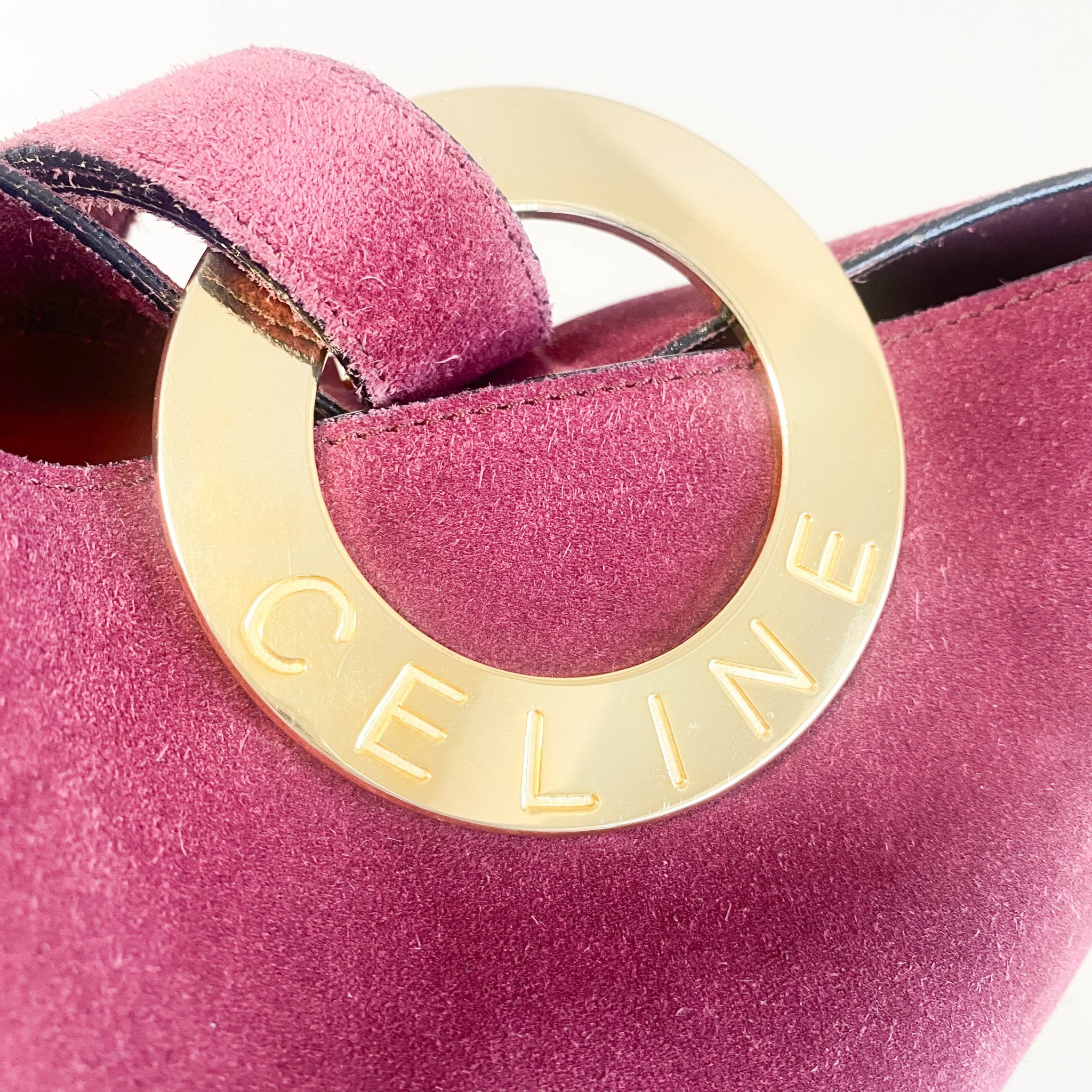 CELINE Purple Suede Gold Circle Hardware Shoulder Bag, in , Sold by HIVE PRELOVED - Shoulder Bags, ,